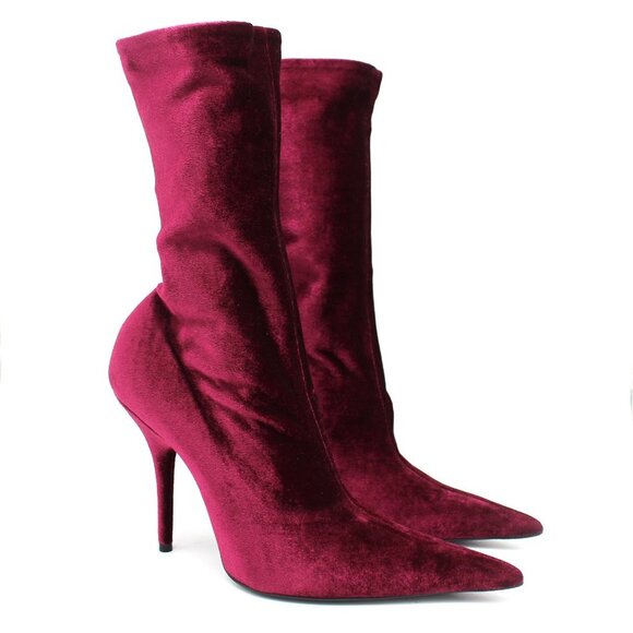 Balenciaga Velvet Violet Purple Sock Bootie Pointed Toe Stiletto Heel 39 US NEW - Picture 1 of 7
